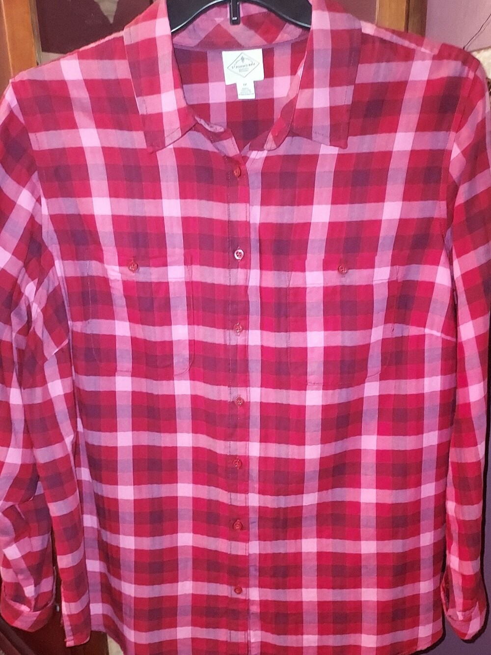 St John's Bay Red Plaid Button-Up Woman's Shirt Plus 1x